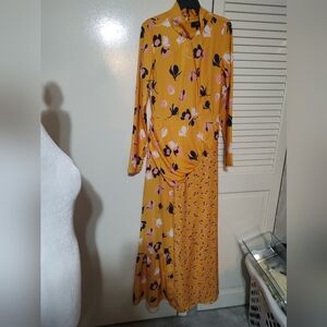 Chic Floral Long Sleeve Dress in Mustard